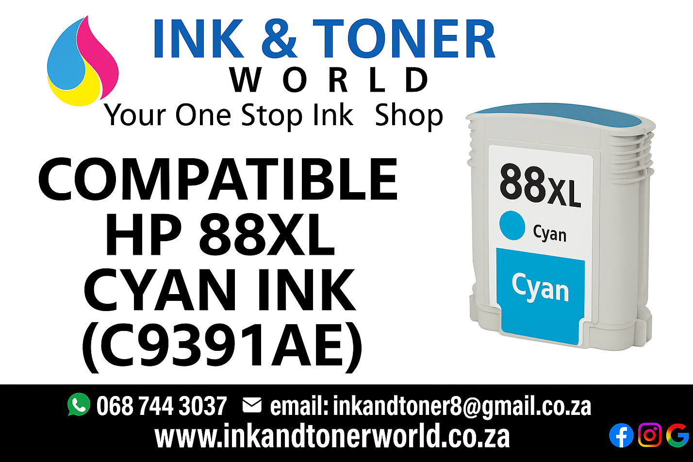Compatible HP 88XL Cyan  Ink cartridge (C9391AE)