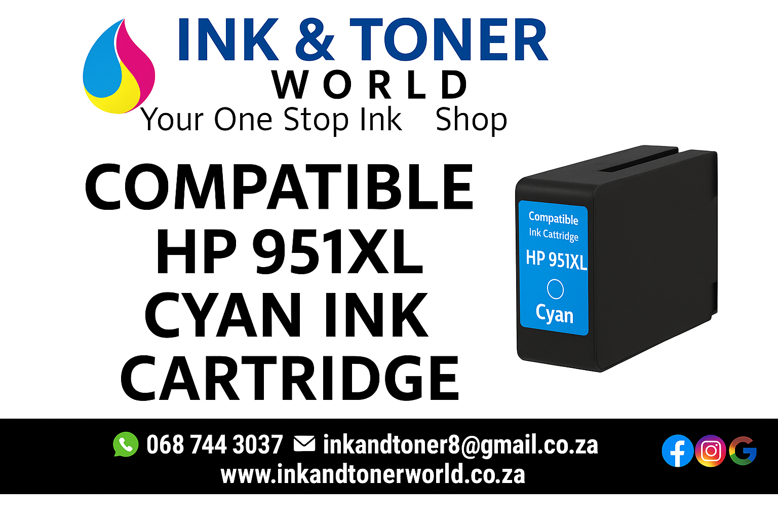 Compatible hp 951 XL cyan ink cartridge (CN046A)