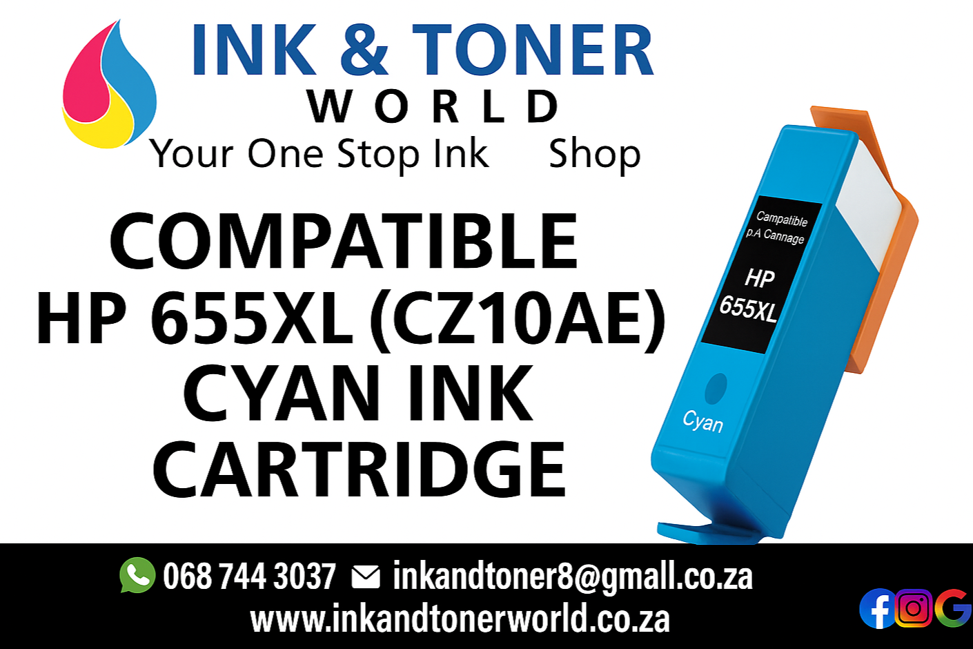 Compatible HP 655xl (CZ110AE) Cyan Ink Cartridge