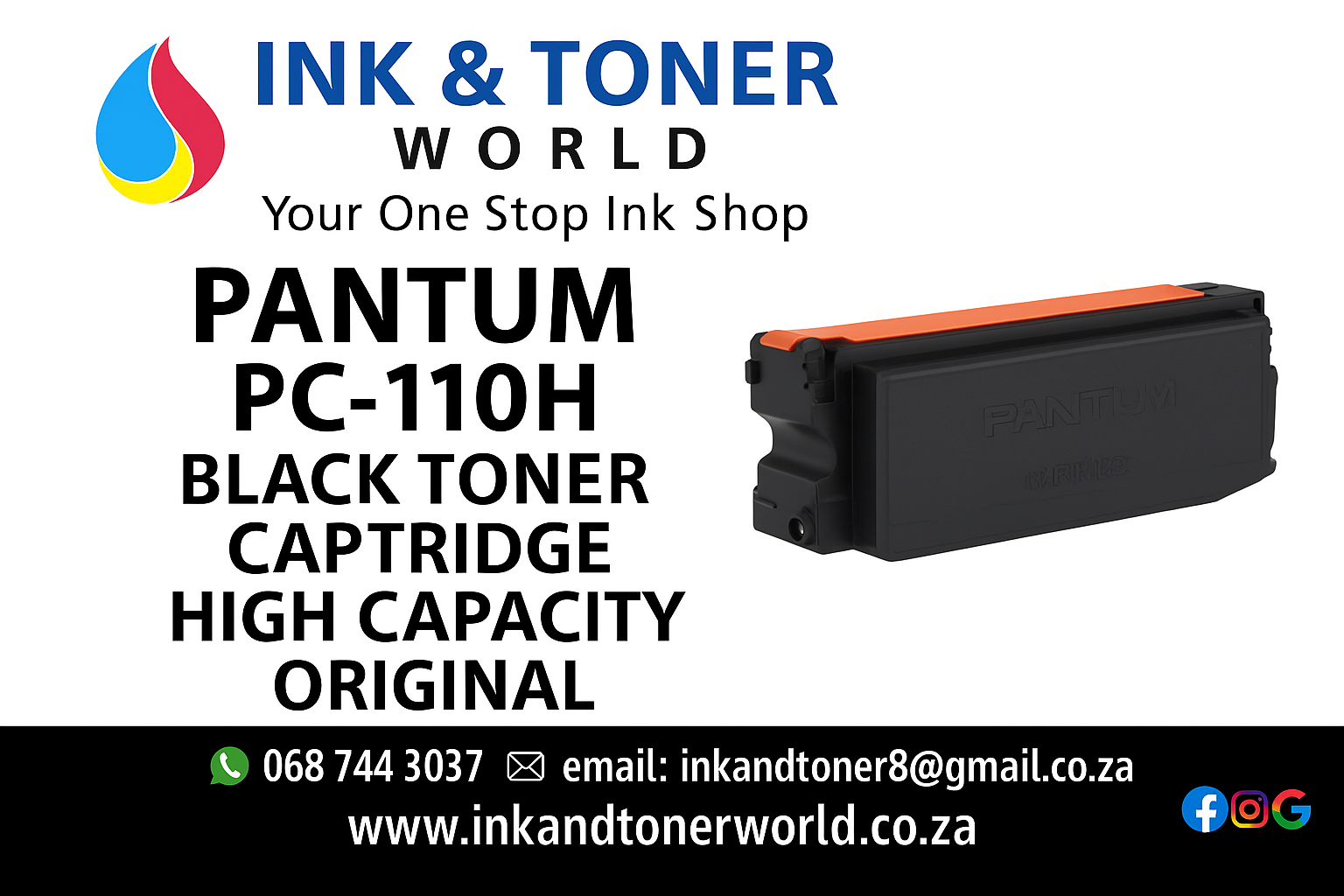 PANTUM PC-110H BLACK TONER CARTRIDGE HIGH CAPACITY ORIGINAL