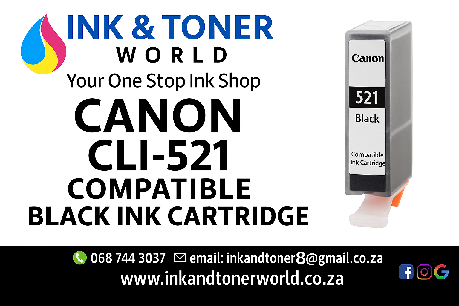 Compatible Canon CLI-521 Black Ink Cartridge