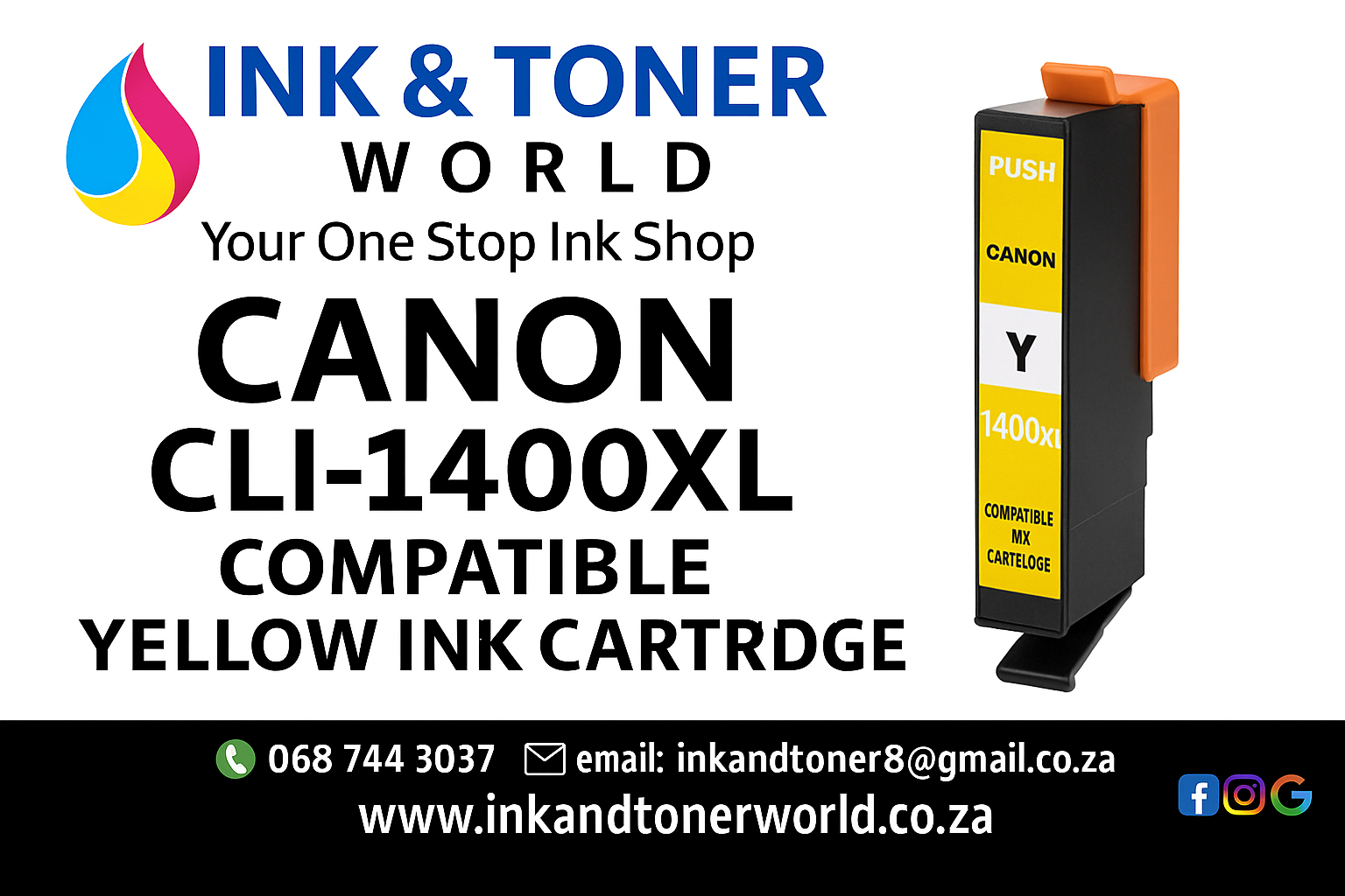 Compatible Canon CLI-1400XL Yellow Ink Cartridge