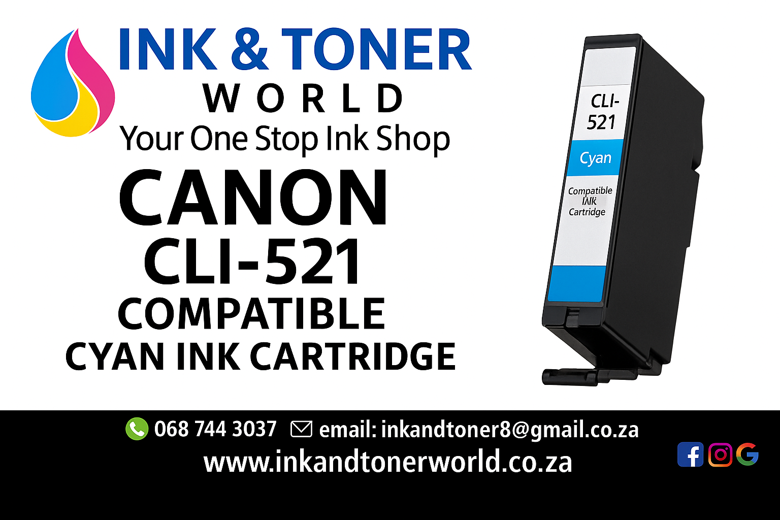 Compatible Canon CLI-521 Cyan Ink Cartridge