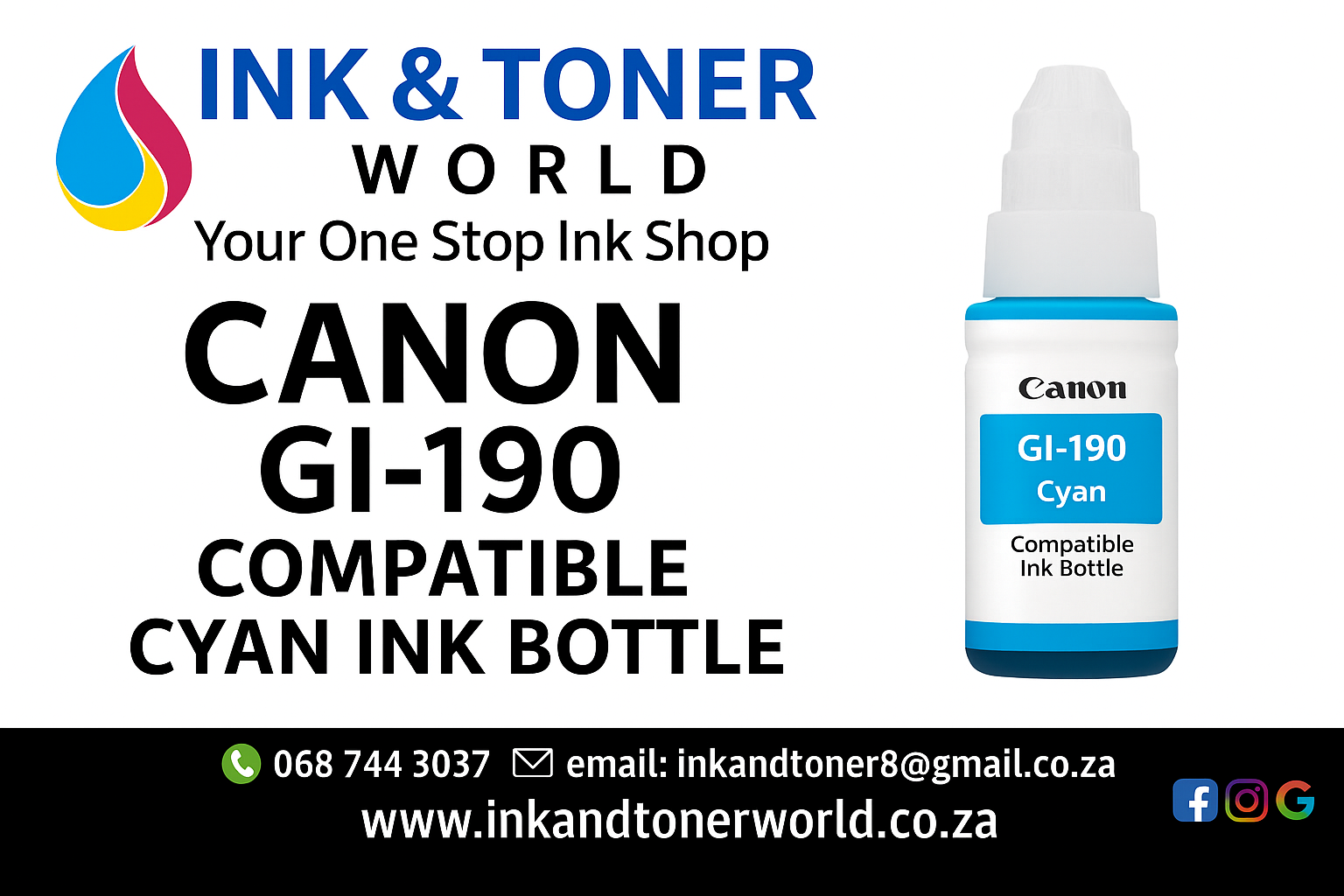 Compatible Canon GI-190 Cyan ink bottle