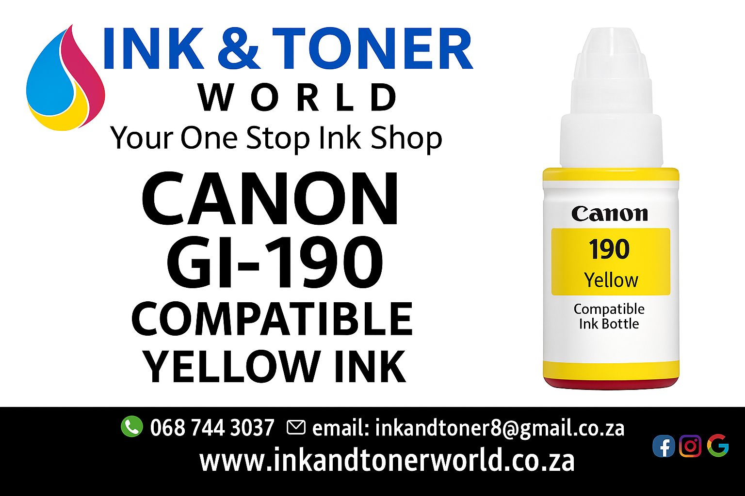 Compatible Canon GI-190 Yellow Ink Bottle