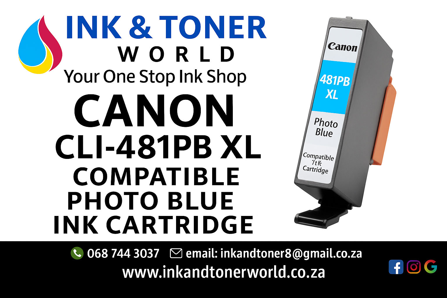 compatible Canon CLI-481PB XL Photo Blue Ink Cartridge