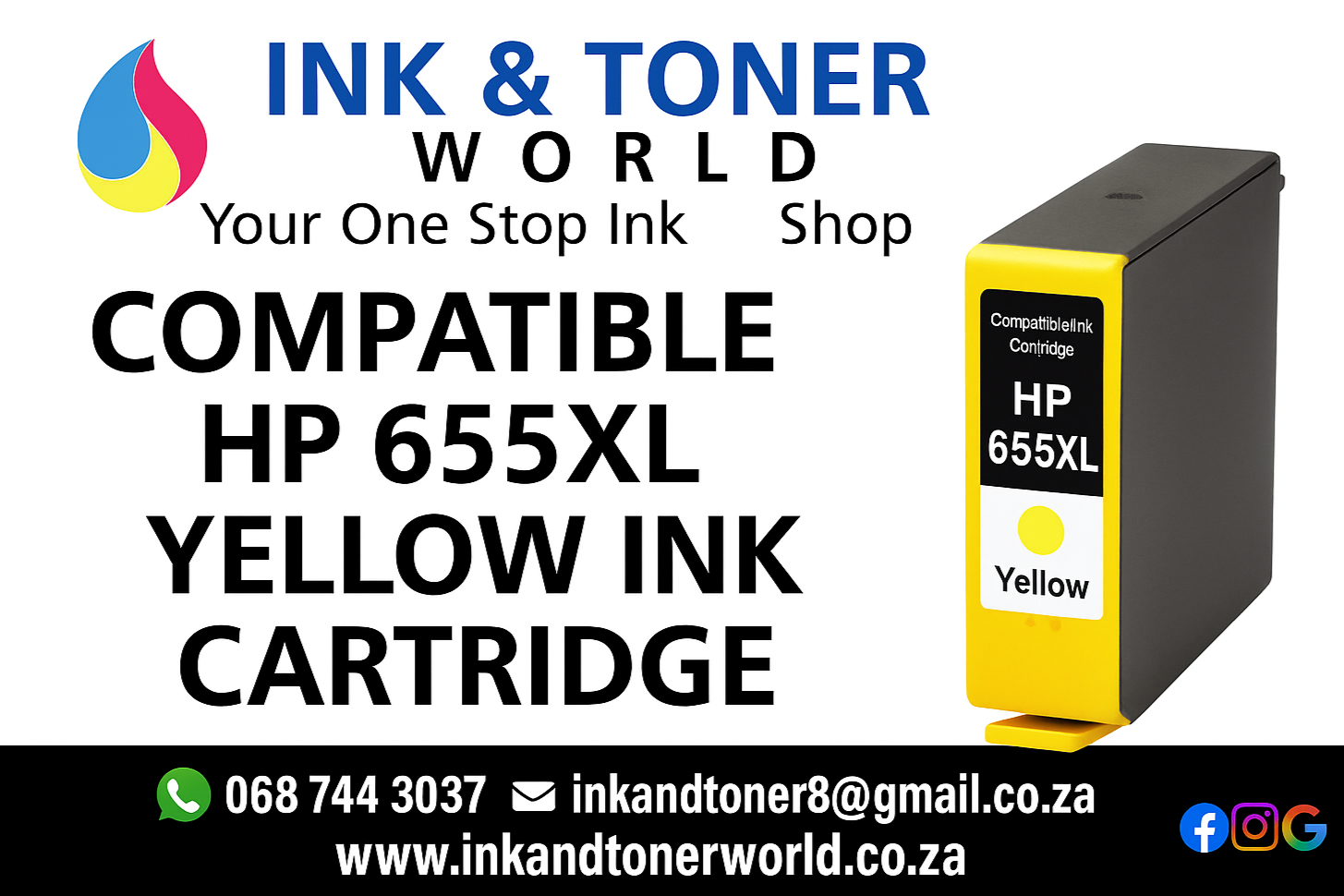 Compatible HP 655XL Yellow ink Cartridge