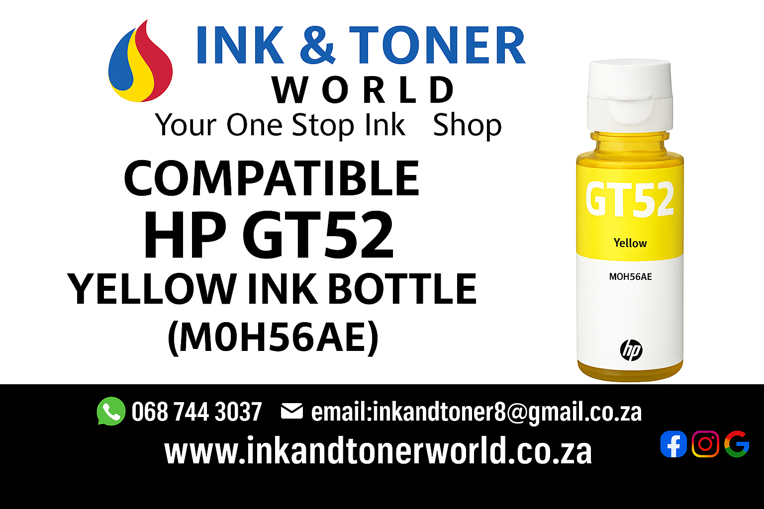 Compatible HP GT52 Yellow Ink Bottle (M0H56AE)