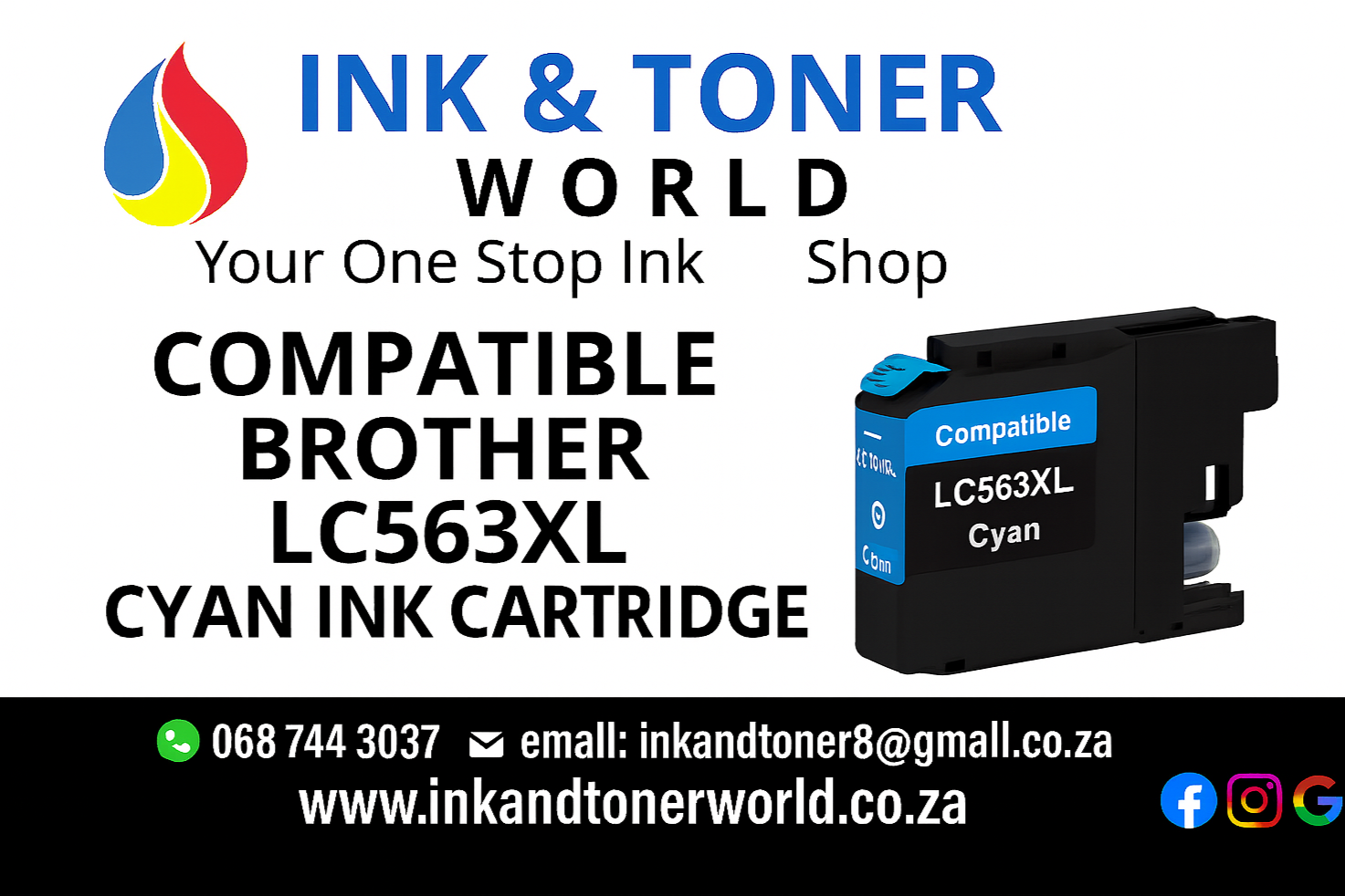 Compatible Brother LC563XL Cyan ink cartridge