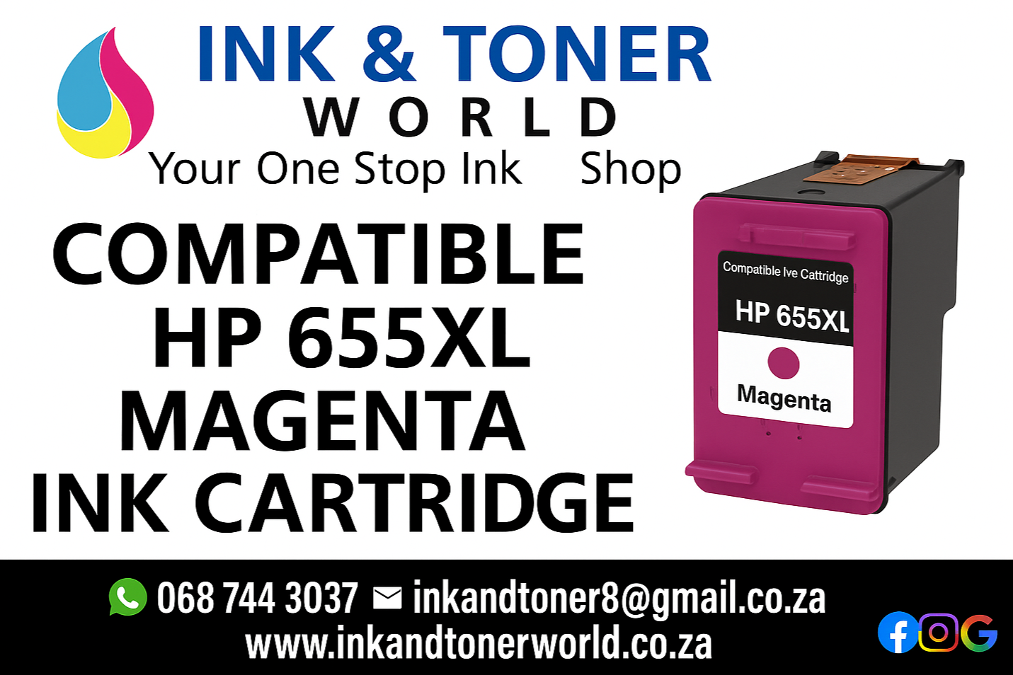 Compatible HP 655XL Magenta ink Cartridge