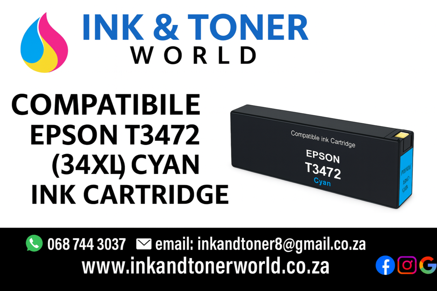 Compatible EPSON T3472 (34XL) - Cyan Ink Cartridge