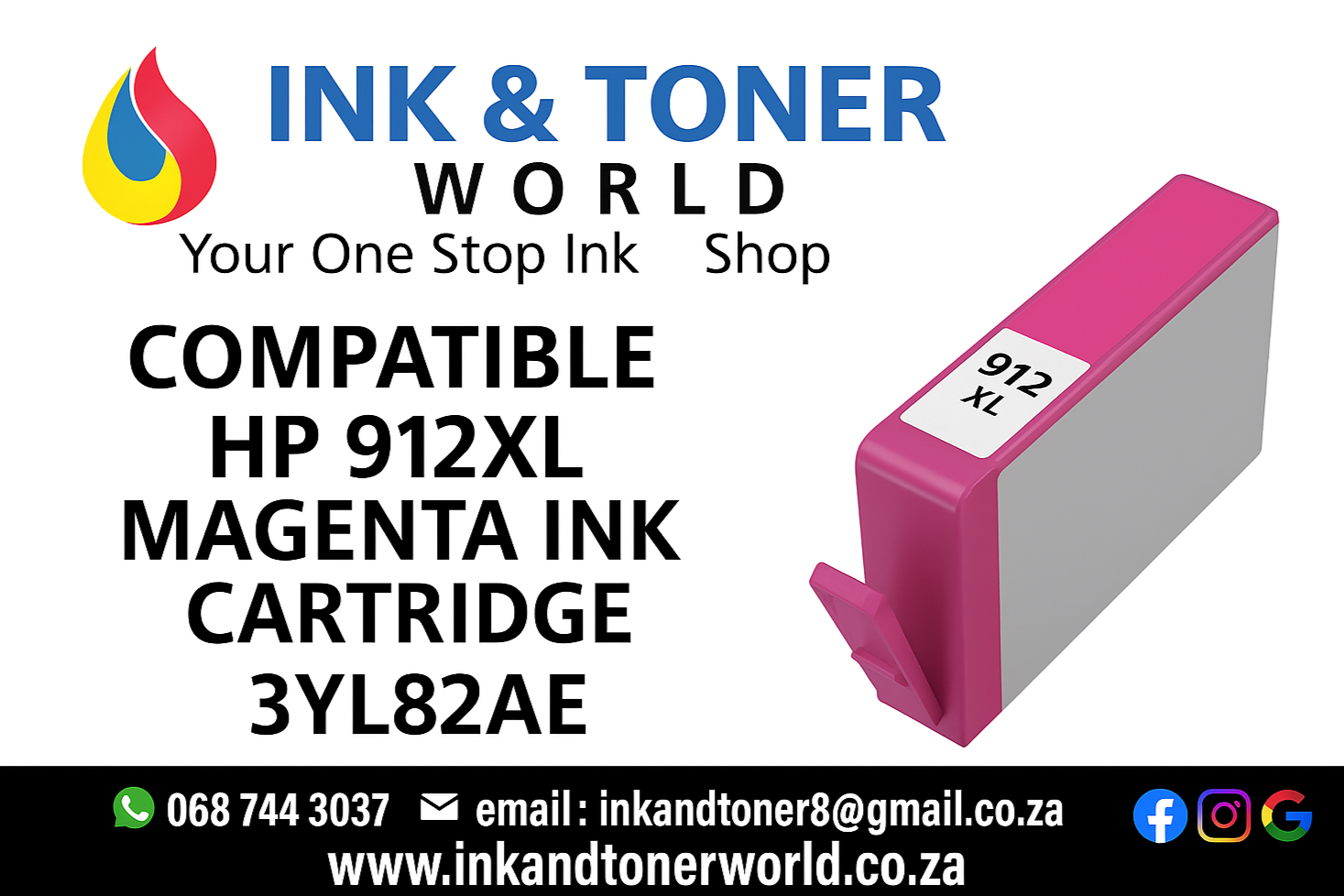 Compatible HP 912XL Magenta Ink Cartridge - 3YL82AE