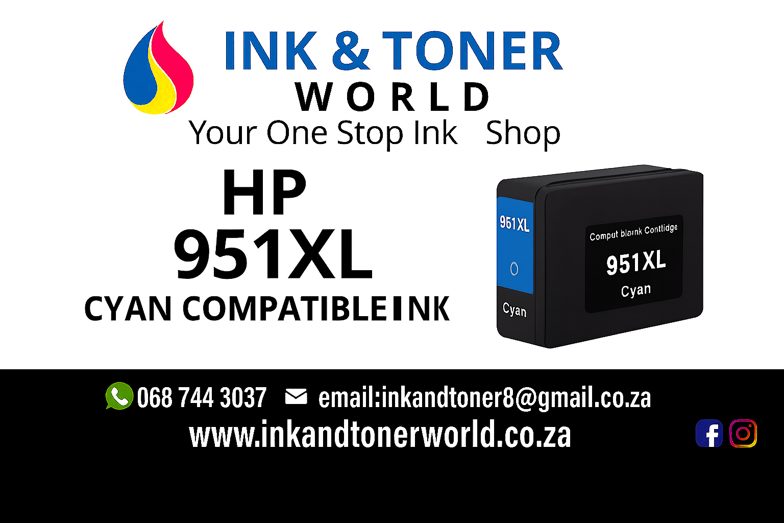 Compatible hp 951XL cyan ink cartridge