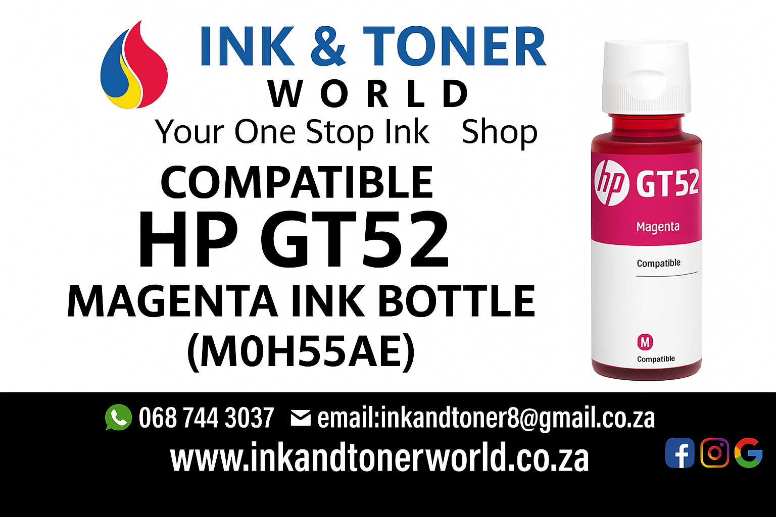 Compatible HP GT52 Magenta Ink Bottle (M0H55AE)