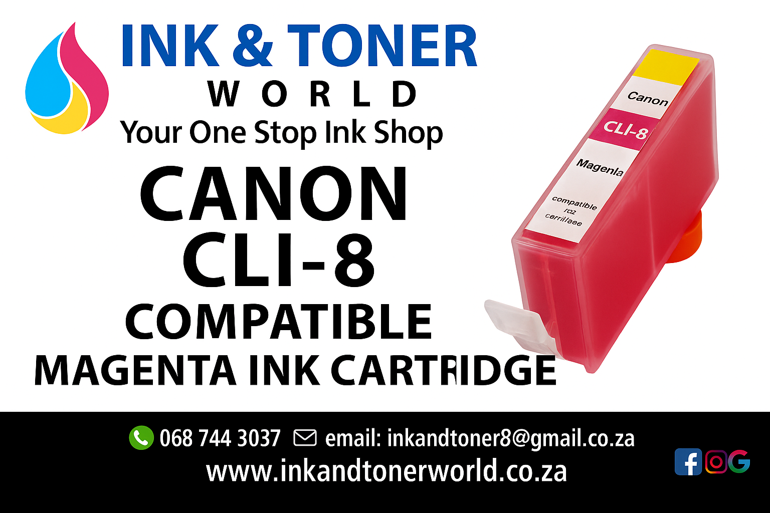 Compatible Canon CLI-8 Magenta Ink Cartridge